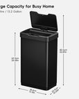 Mirage-T 50 Liter / 13 Gallon Stainless Steel Motion Sensor Can - Matte Black