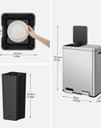 Edison 8+8 Gallons Kitchen Trash Can with Dual Removable Inner Liners