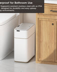 EKO Bono Sensor Bathroom Trash Can with Lid - 8L/2.1 Gallon - White – Waterproof for Bathroom Use - Sleek, fingerprint-resistant stainless steel with an IPX4 rating, designed for durability and easy upkeep in damp environments