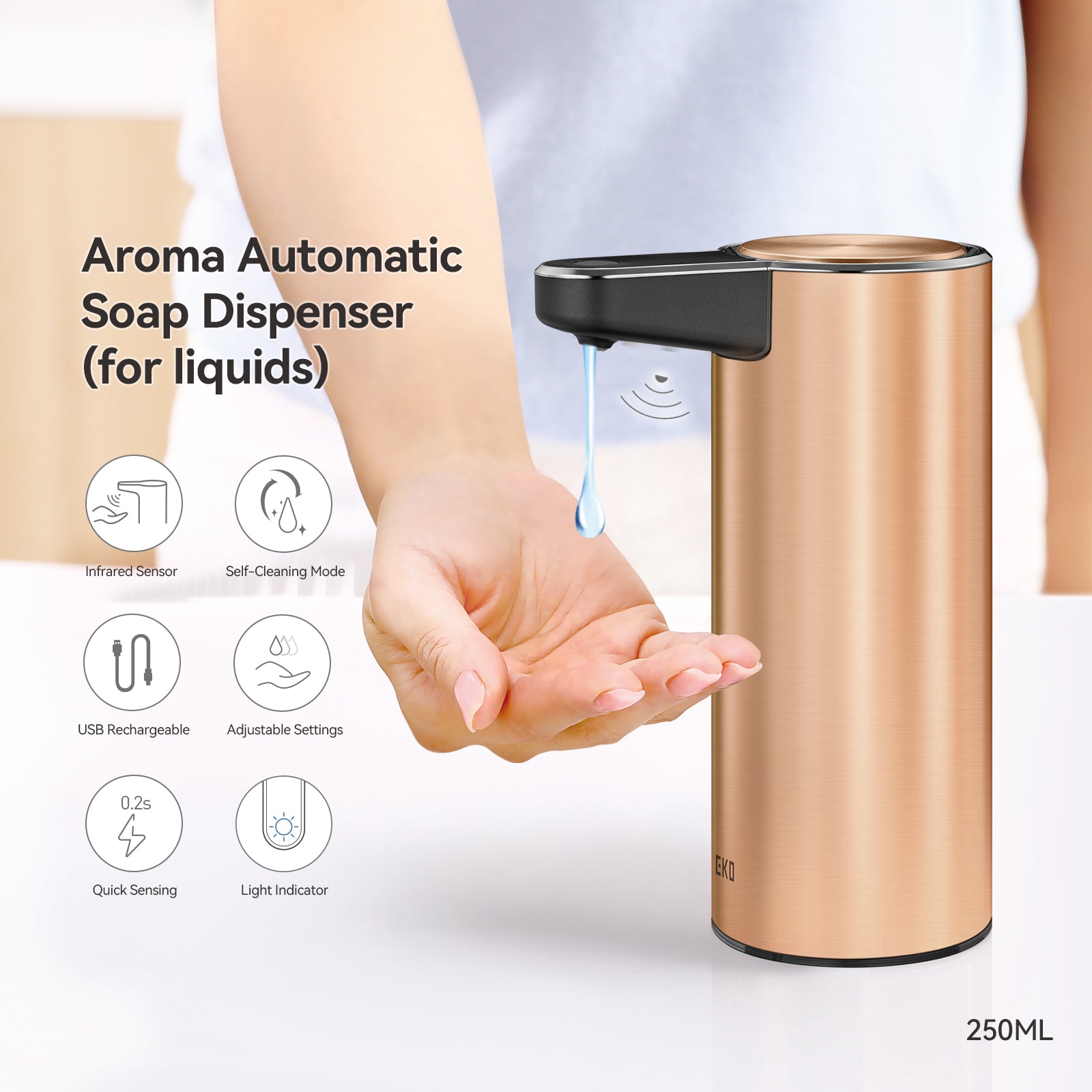 バス・洗面所用品 EKO Aroma Smart Soap Dispenser 250ml Aroma Smart Liquid Soap Dispenser - Chrome Metallic – Home