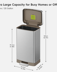 Hudson 75 Liter / 20 Gallon Step Can with Bag Compartment - Stainless Steel
