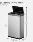 Mirage-X 80 Liter / 21.1 Gallon Motion Sensor Can (Stainless Steel) Dimensions.