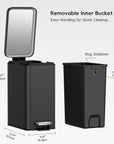 EKO Stella 10 L/2.6 Gal Small Bathroom Step Trash Can - Matte Black – Removable Inner Bucket - Easy Handling for Quick Cleanup