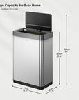 EKO Mirage-X Sensor Trash Can with Liner – 47Liter / 12.4 Gallon - Stainless Steel – Dimensions