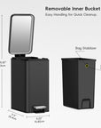 EKO Stella 6 L/1.6 Gal Small Bathroom Step Trash Can - Matte Black – Removable Inner Bucket