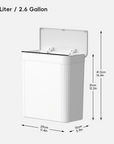 Brio 10L / 2.6 Gallon in White Compact Design Motion Sensor Trash Can