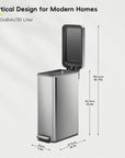 Hudson Slim 50L / 13.2 Gallon Matte Stainless Steel Kitchen Step Trash Can with Lid
