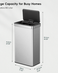 EKO Nova 21 Gallon/80 Liter Stainless Steel Motion Sensor Trash Can – Large Capacity for Busy Homes - 21 Gallon/80 Liter