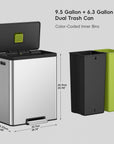 EKO EcoCasa II Step Recycling Can - Dual Compartment 36L+24L – Color-Coded Inner Bins