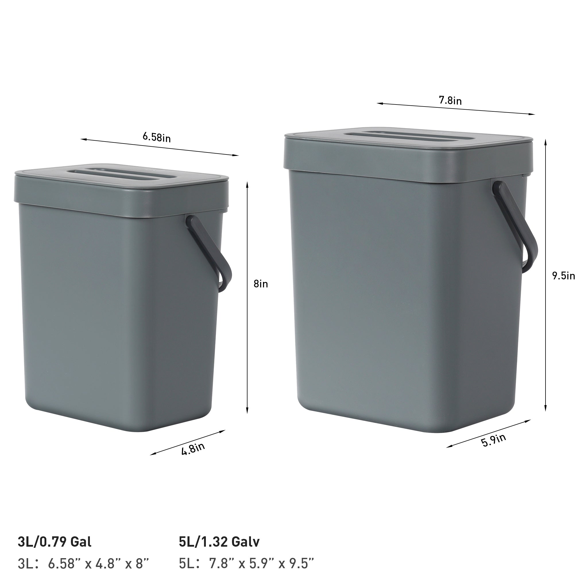 Puro Compost Bin with Lid - Dark Gray 5L / 1.32 Gal