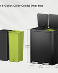 Edison Dual Kitchen Trash Can 8+8 Gallons with Dual Removable Inner Liners-Matte Black