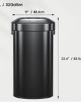 EKO Urban Round Open Top Can Commercial Grade 120L / 32 Gal Black Stainless Steel – 19" x 32.4"