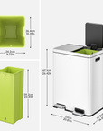 Edison 8+8 Gal Kitchen Trash Can with Dual Removable Liners-Matter White