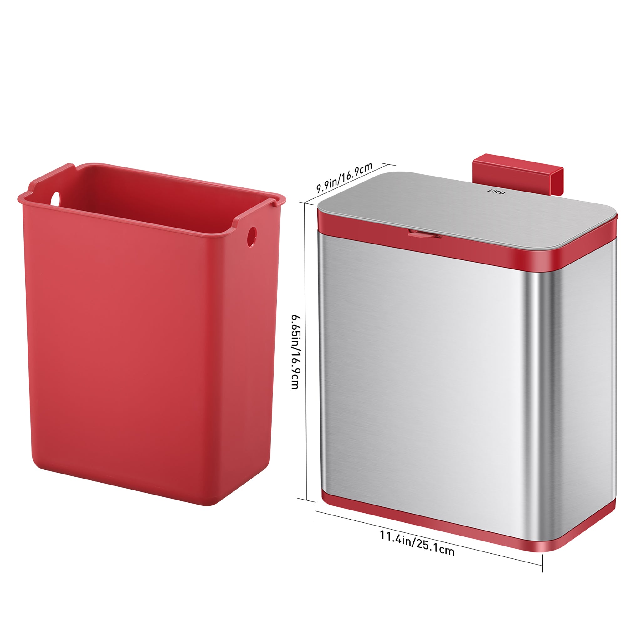 Deluxe Puro Compost Bin with Liner - 7L / 1.85 Gal (Stainless &amp; Red)