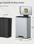 Madison Matte Grey Stainless Steel 50 Liter/13.2 Gallon Step Trash Can