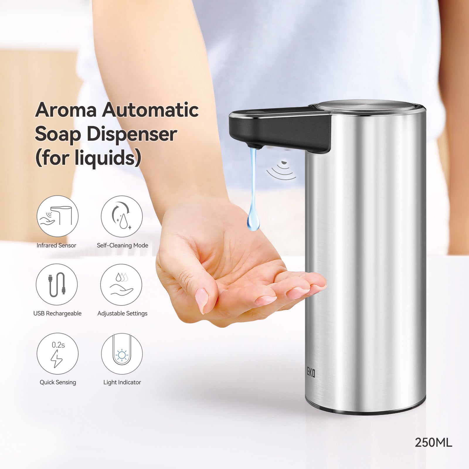 EKO Deluxe Aroma Smart Liquid Soap Dispenser - Stainless Steel – Aroma Automatic Soap Dispenser (for liquids)