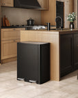 Edison Dual Kitchen Trash Can 8+8 Gallons with Dual Removable Inner Liners-Matte Black