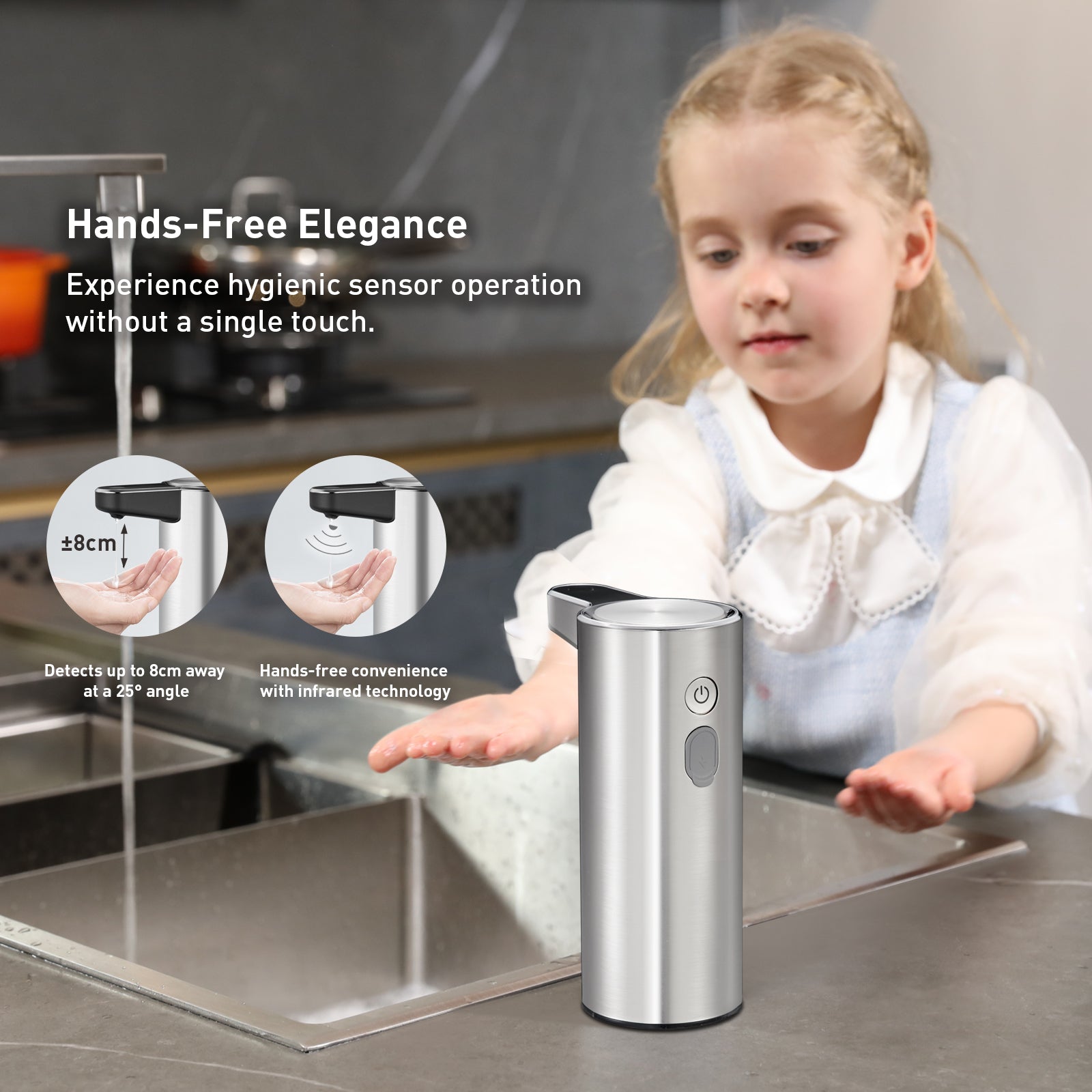 EKO Deluxe Aroma Smart Liquid Soap Dispenser - Stainless Steel – Hands-Free Elegance