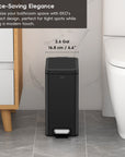 EKO Stella 10 L/2.6 Gal Small Bathroom Step Trash Can - Matte Black – Space-Saving Elegance - Maximize your bathroom space with EKOs compact design, perfect for tight spots while adding a modern touch