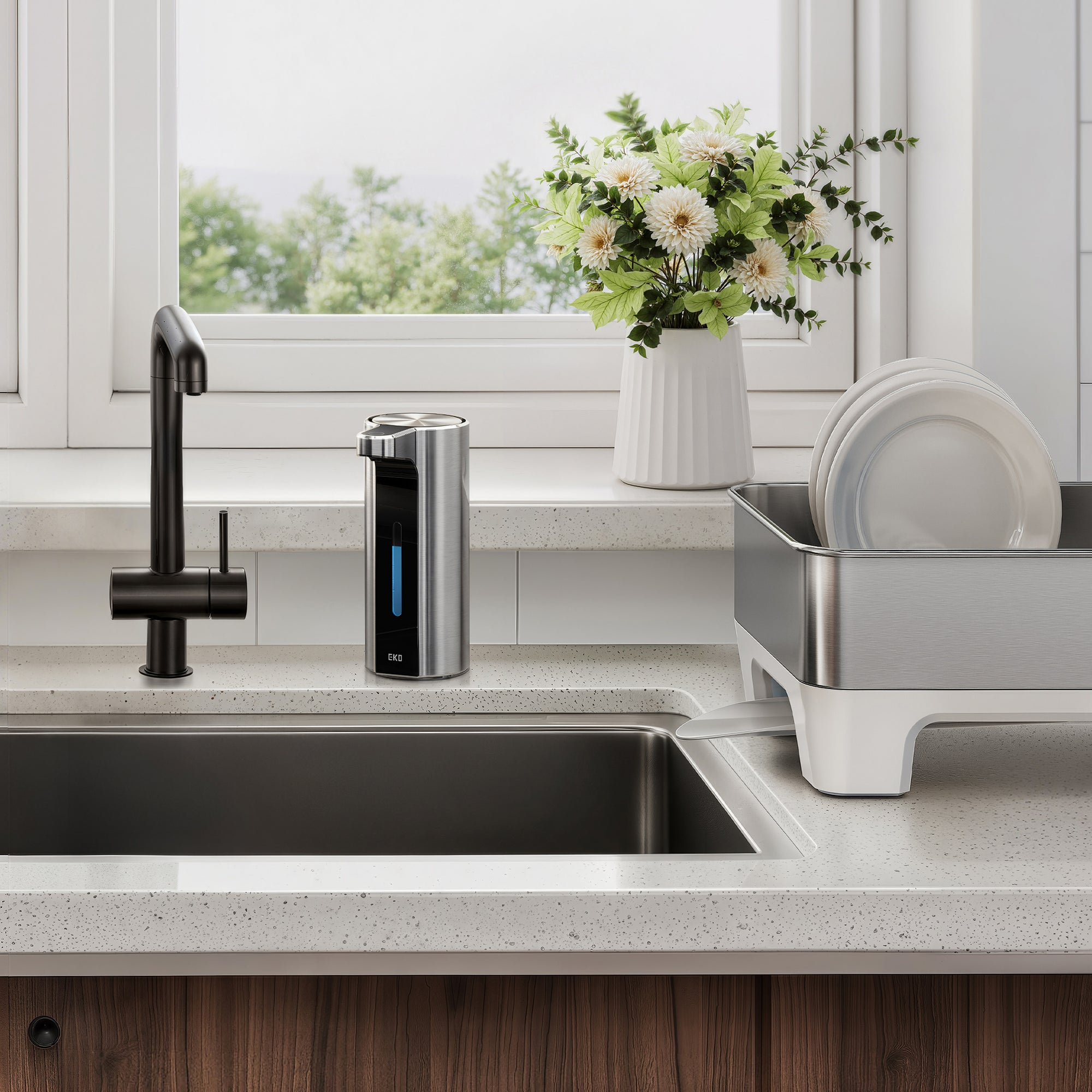 EKO Aroma Pro 13.5 fl oz Touchless Automatic Liquid Soap Dispenser-Stainless Steel – Kitchen Sink