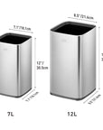 EKO Laguna Open Top Can with Nested Liner 2 Pack Combo Set - 7L+12L – Dimensions