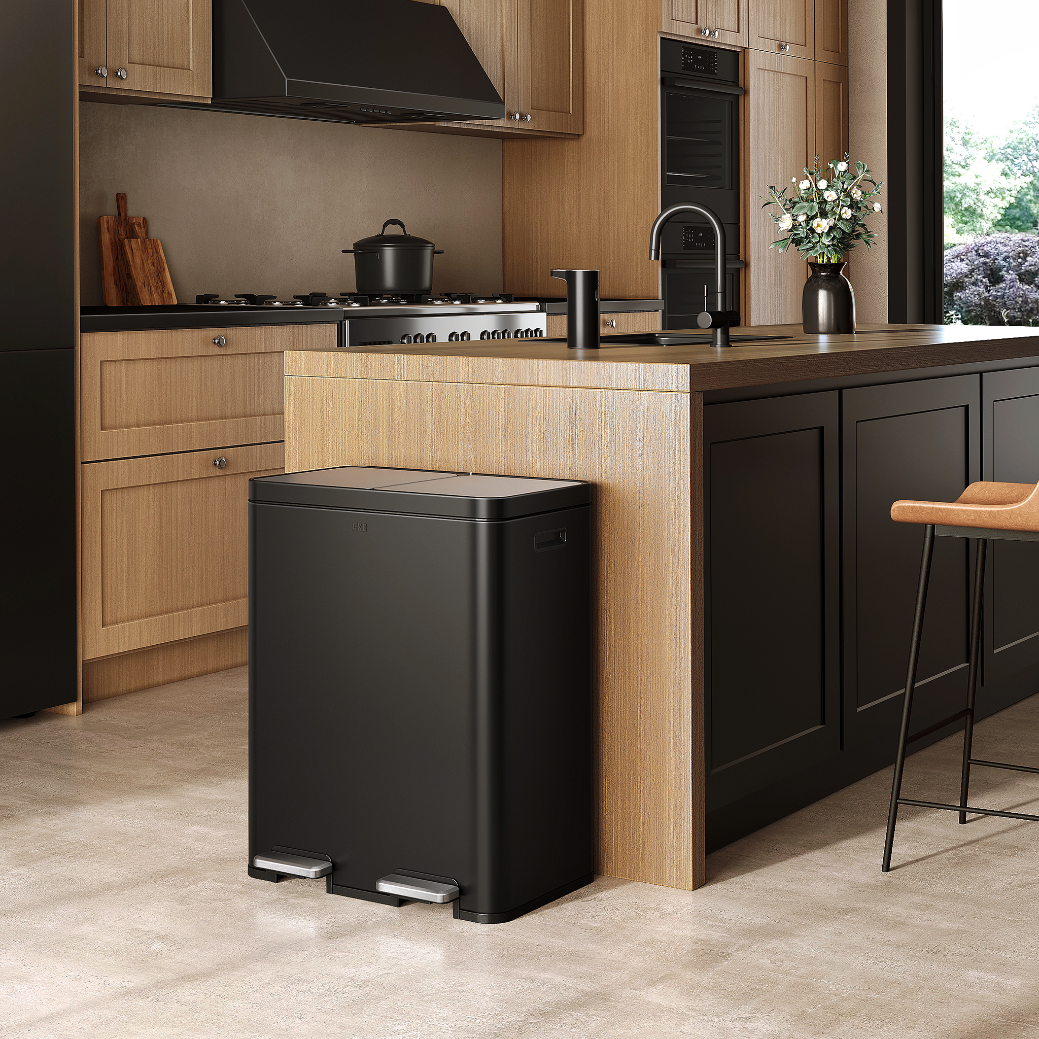 Edison Dual Kitchen Trash Can 8+8 Gal Removable Liners – Home by EKO