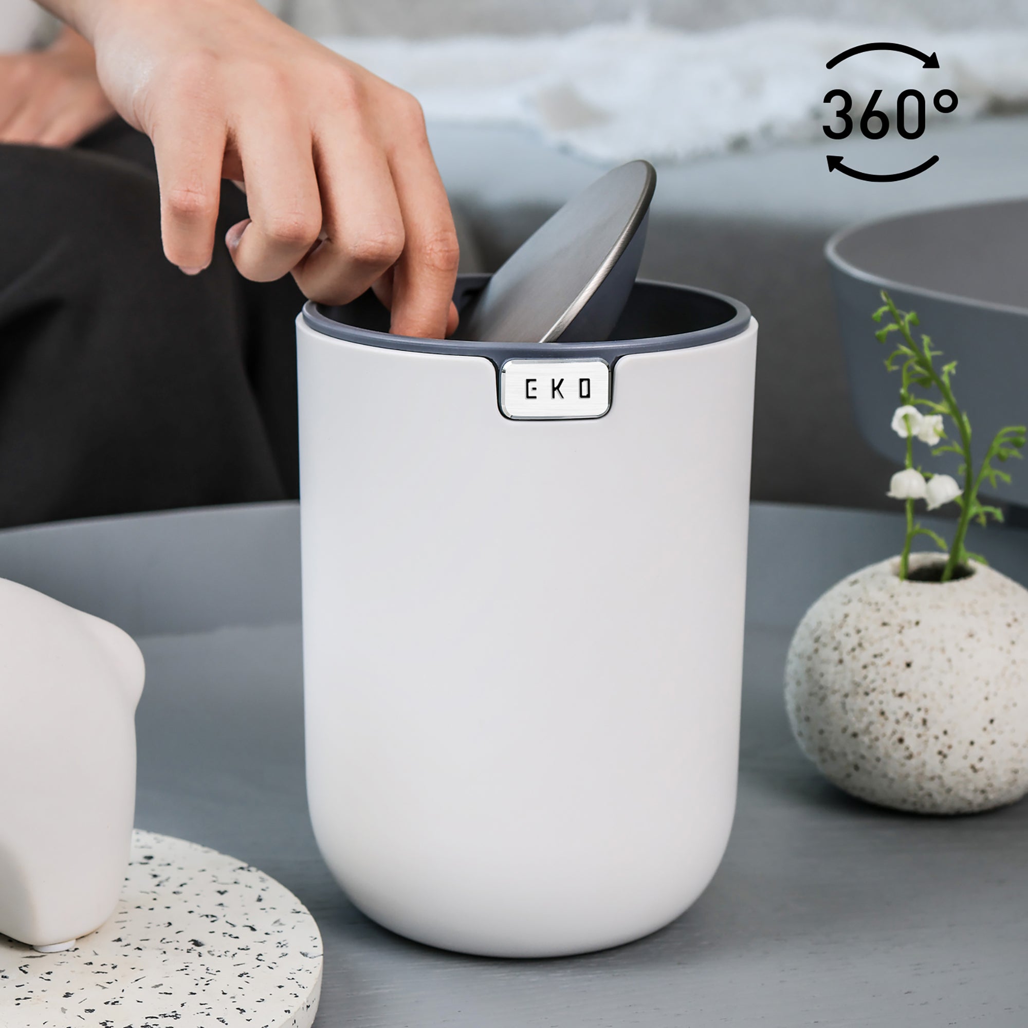 EKO Fandy Table Bin with Swing-Top Lid - White 1.5L / 0.4 Gal – Convenient