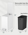 EKO EcoCasa II Slim Step Can with Liner 6L / 1.6 Gal Matte White Trash Can – Removable Inner Bucket - Easy Handling for Quick Cleanup