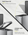 Hudson Slim 50L / 13.2 Gallon Matte Stainless Steel Kitchen Step Trash Can with Lid