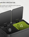 EKO Edison 8+8 Gallon Dual Kitchen Trash Can with Removable Inner Liners-Matte Black – Double Bins with Dual Lids