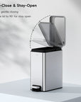 EKO Stella 10 L/2.6 Gal Small Bathroom Step Trash Can - Stainless Steel – Soft-Close & Stay-Open
