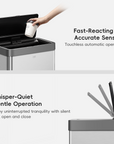 Touchless EKO trash can featuring lid sensor activation and quiet operation.