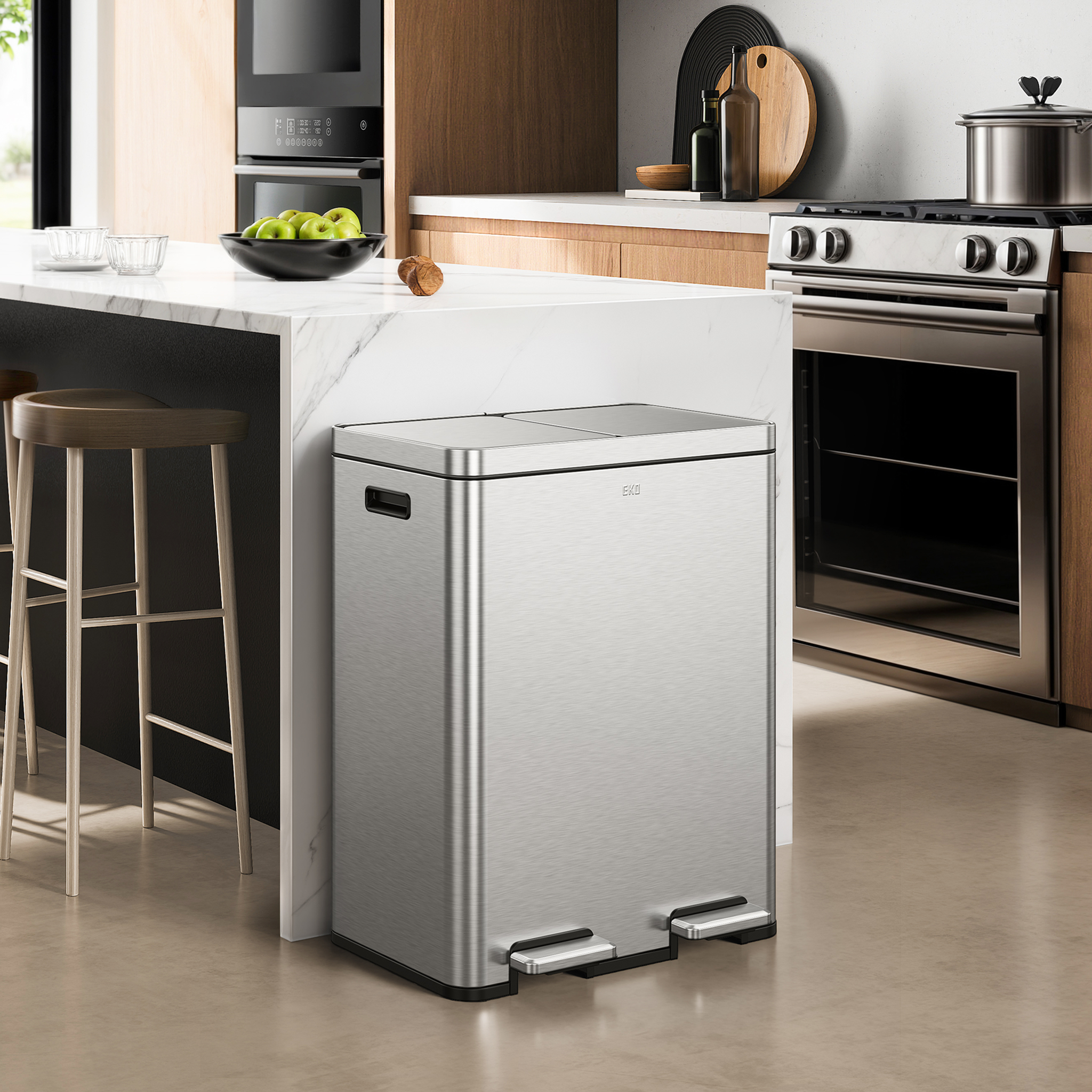 Edison Dual Kitchen Trash Can 8+8 Gal Removable Liners – Home by EKO