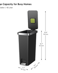 HANA Slim 40L/ 10.5 Gallon Plastic Resin Step Kitchen Trash Can-Black