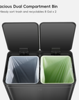 Edison 8+8 Gallon Dual Kitchen Trash Can with Removable Inner Liners-Matte Black
