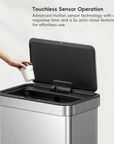 EKO Nova 21 Gallon/80 Liter Stainless Steel Motion Sensor Trash Can – Touchless Sensor Operation - Advanced motion sensor technology with a 0.2s response time and a 5s auto-close feature for effortless use