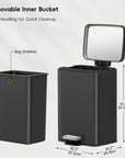 EKO Madison Step Trash Can With Liner - 12L / 3.2 Gal - Matte Black – Removable Inner Bucket - Easy Handling for Quick Cleanup