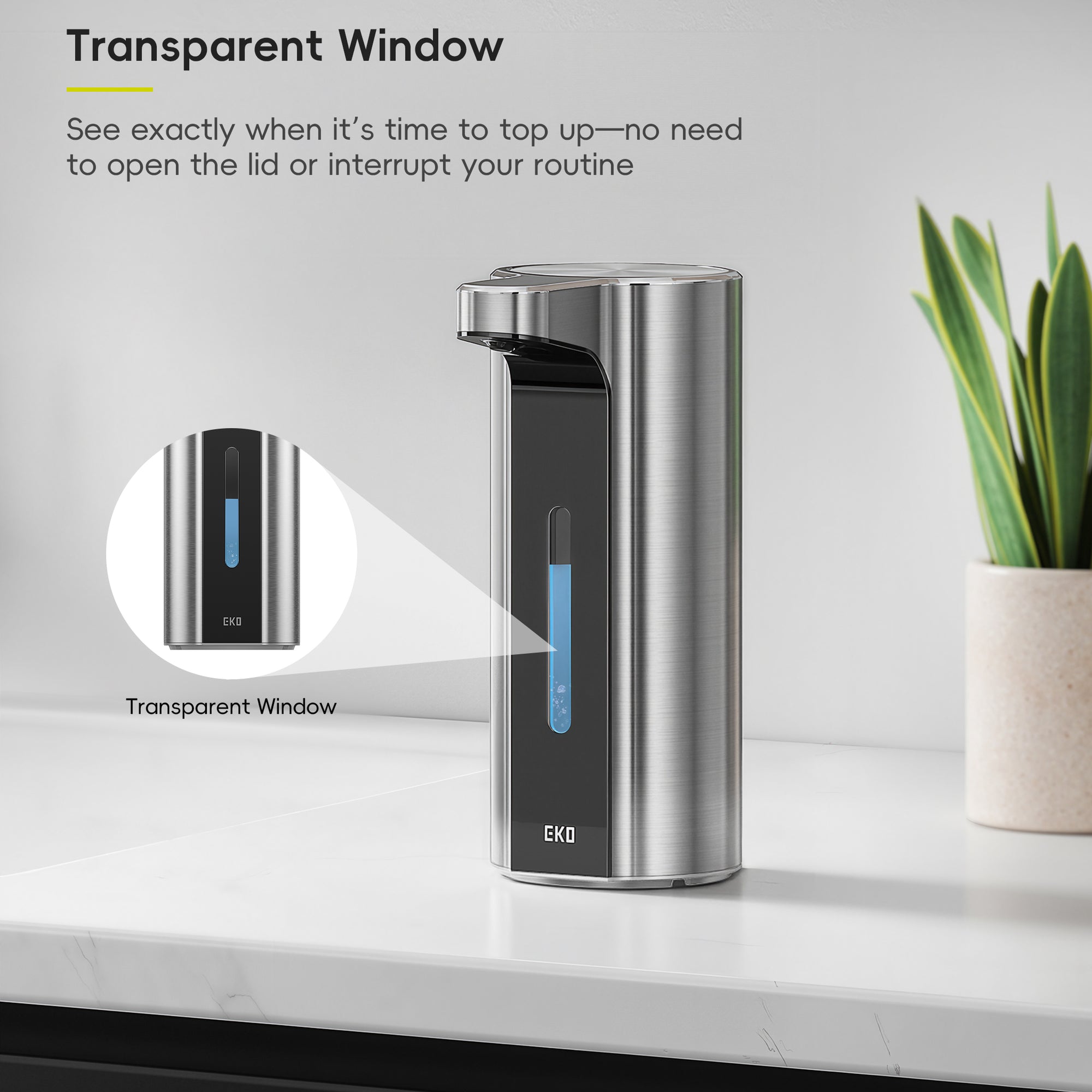 EKO Aroma Pro 13.5 fl oz Touchless Automatic Liquid Soap Dispenser-Stainless Steel – Transparent Window