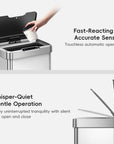 Touchless EKO trash can featuring lid sensor activation and quiet operation.