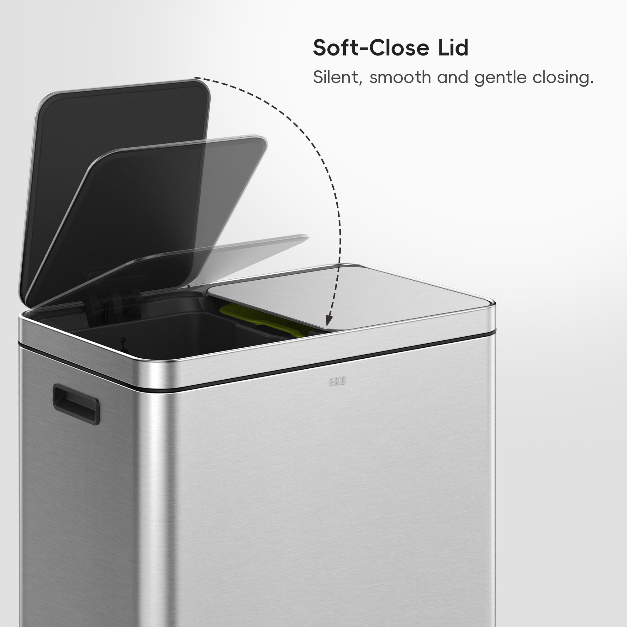 EKO Edison Dual Kitchen Trash Can 8+8 Gallons with Dual Removable Inner Liners – Soft-Close Lid