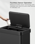 EKO Nova 21 Gallon/80 Liter Black Stainless Steel Rectangular Touchless Motion Sensor Trash Can – Touchless Sensor Operation - Advanced motion sensor technology with a 0.2s response time and a 5s auto-close feature for effortless use