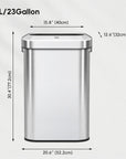EKO Urban Slim Open Top Trash Can Commercial Grade - 90L / 23.7 Gal – Dimensions