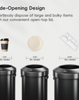 EKO Urban Round Open Top Can Commercial Grade 90L / 23.7 Gal Black Stainless Steel Trash Can – Wide-Opening Design - Effortlessly dispose of large and bulky items with our convenient open-top lid
