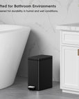 EKO Stella 10 L/2.6 Gal Small Bathroom Step Trash Can - Matte Black – Crafted for Bathroom Environments - Engineered for durability in humid and wet conditions