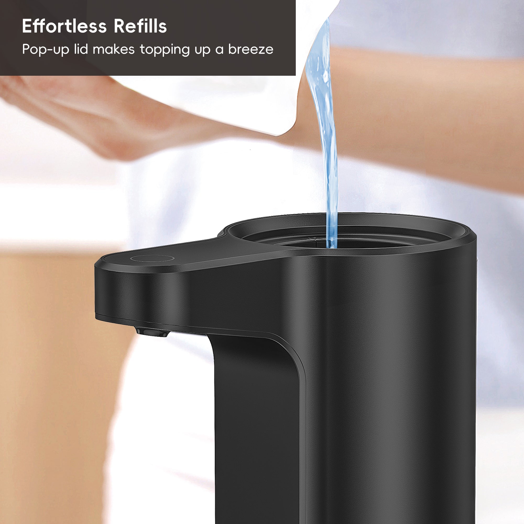 EKO Aroma Smart Liquid Soap Dispenser - Matte Black – Effortless Refills - Pop-up lid makes topping up a breeze