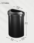 Urban Semi-Round Open Top Can Commercial Grade – 80L / 21 Gal-Matte Black