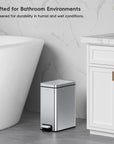 EKO Stella 10 L/2.6 Gal Small Bathroom Step Trash Can - Stainless Steel – Crafted for Bathroom Environments