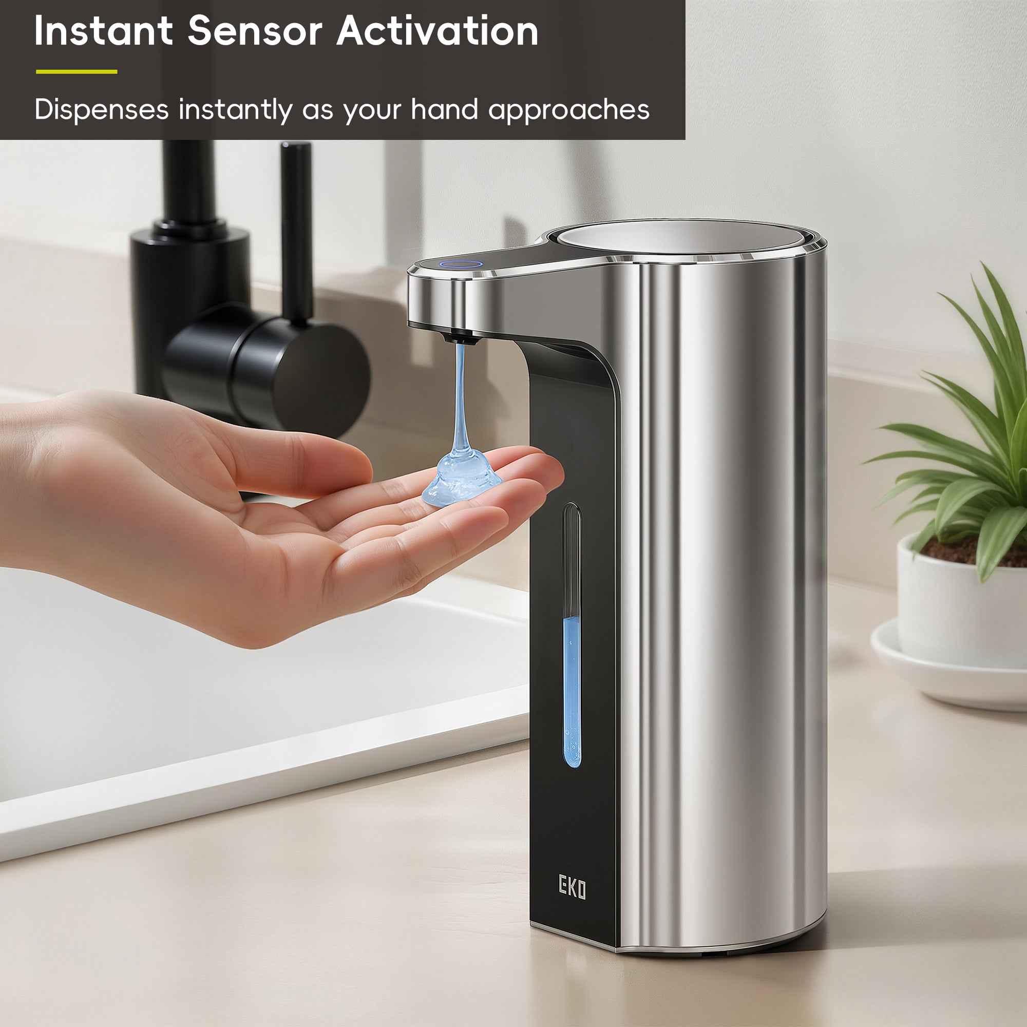 EKO Aroma Pro 13.5 fl oz Touchless Automatic Liquid Soap Dispenser-Chrome Metallic – Instant Sensor Activation