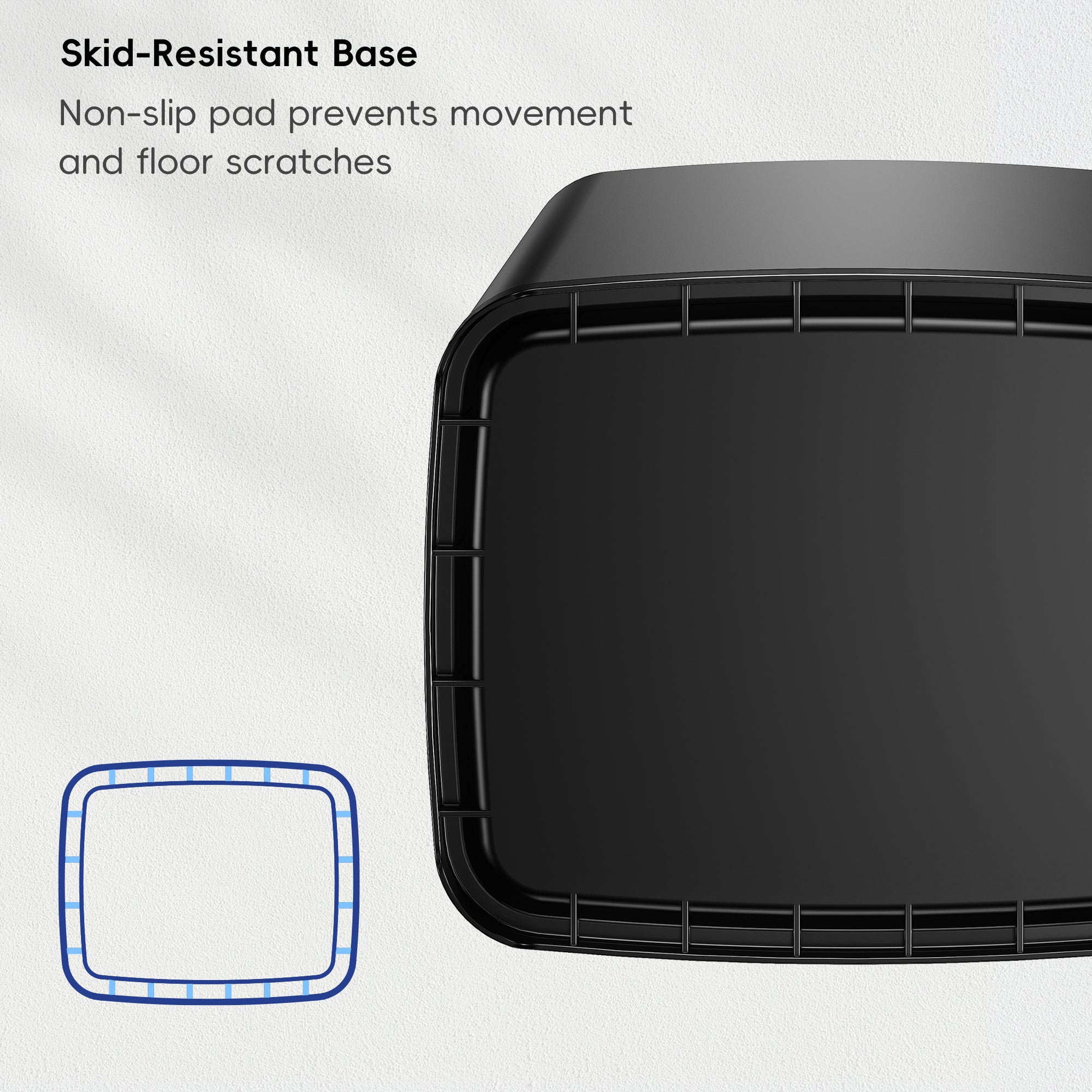 EKO Laguna 2.6 Gallon/10L Open Top Trash Can with Removable Inner Basket, Matte Black – Skid-Resistant Base - Non-slip pad prevents movement and floor scratches