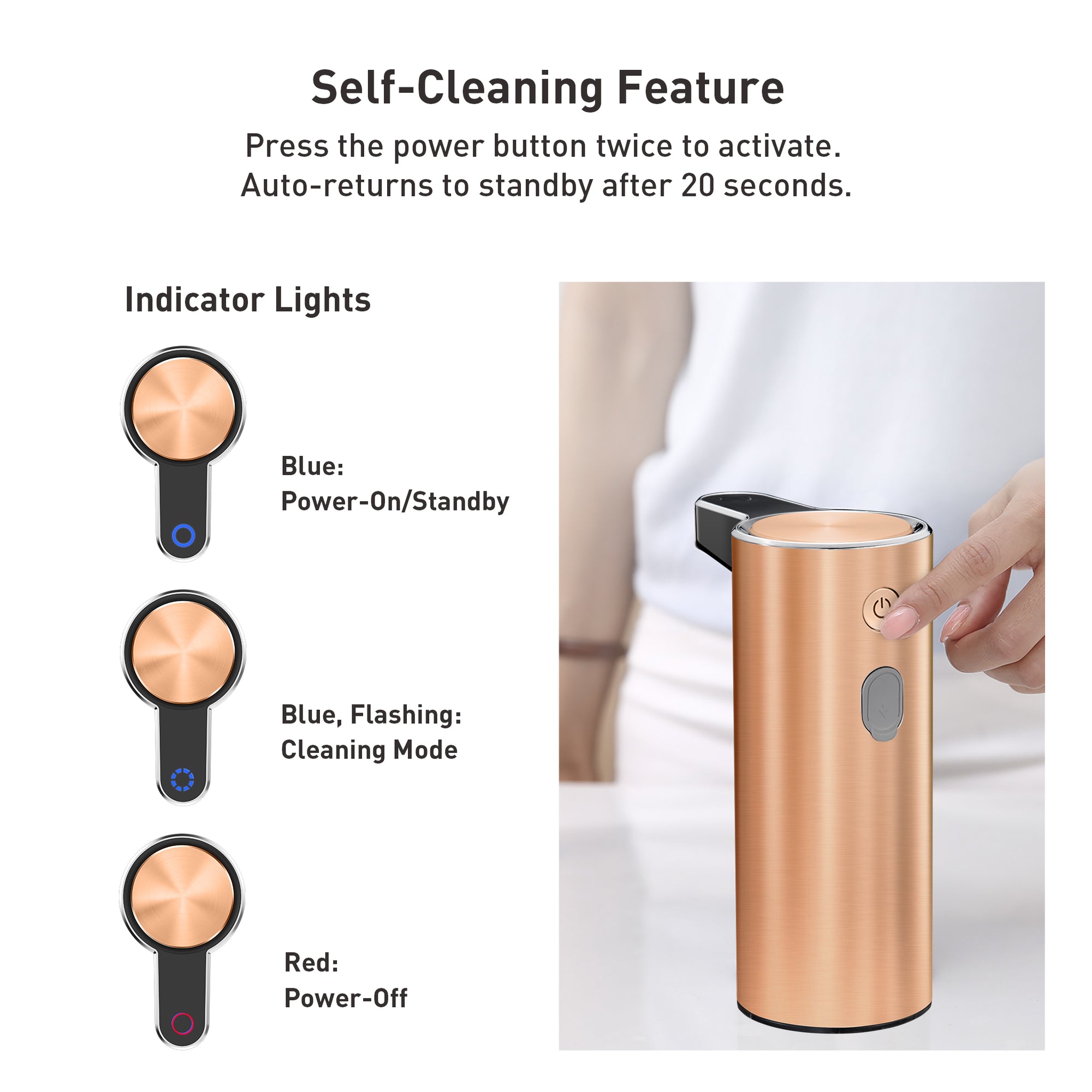 EKO Deluxe Aroma Smart Liquid Soap Dispenser - Rose Gold – Self-Cleaning Feature